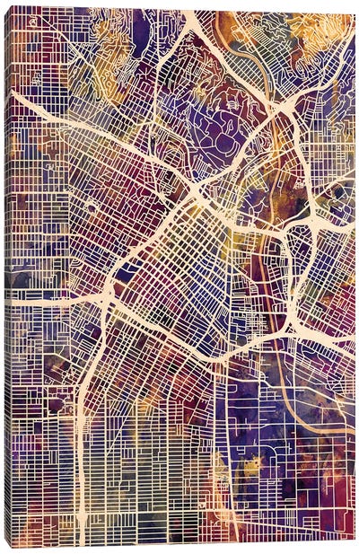 Los Angeles City Street Map II Canvas Art Print - Los Angeles Art