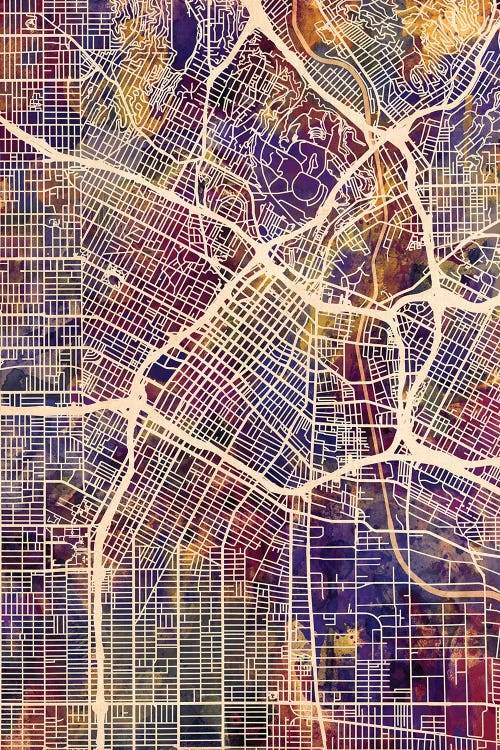 Los Angeles City Street Map II by Michael Tompsett canvas print