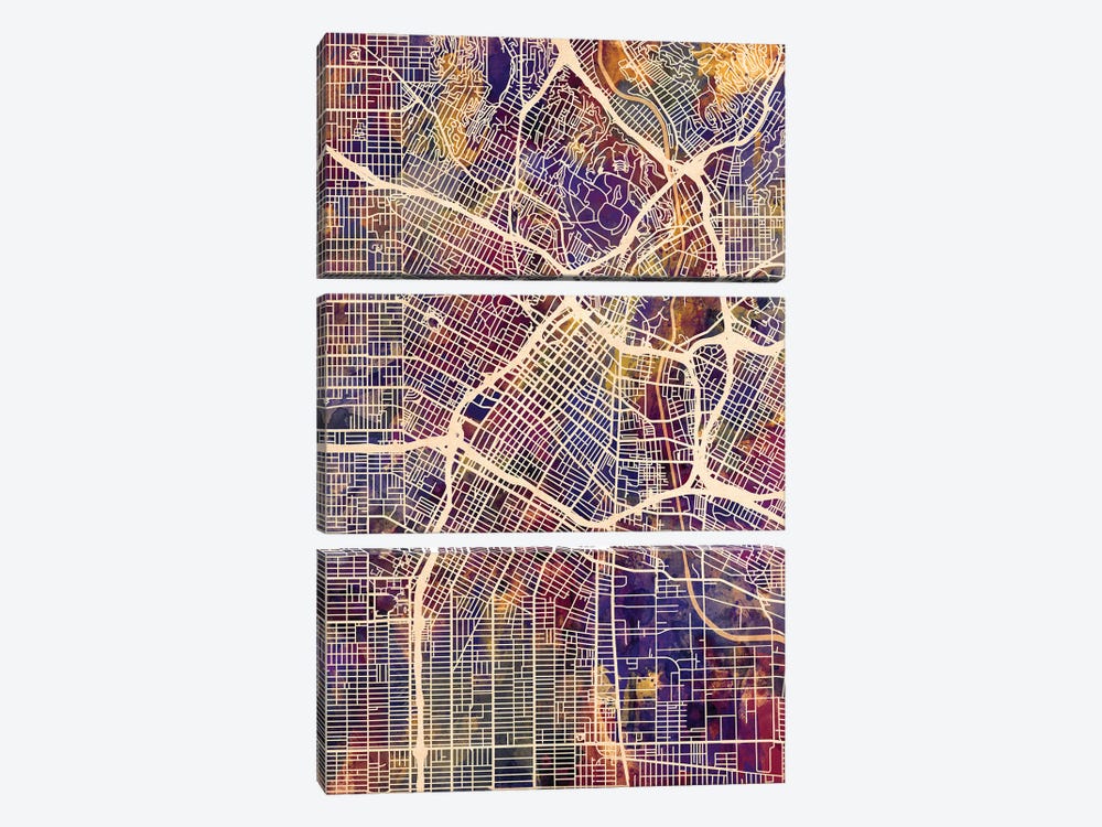 Los Angeles City Street Map II by Michael Tompsett 3-piece Canvas Print