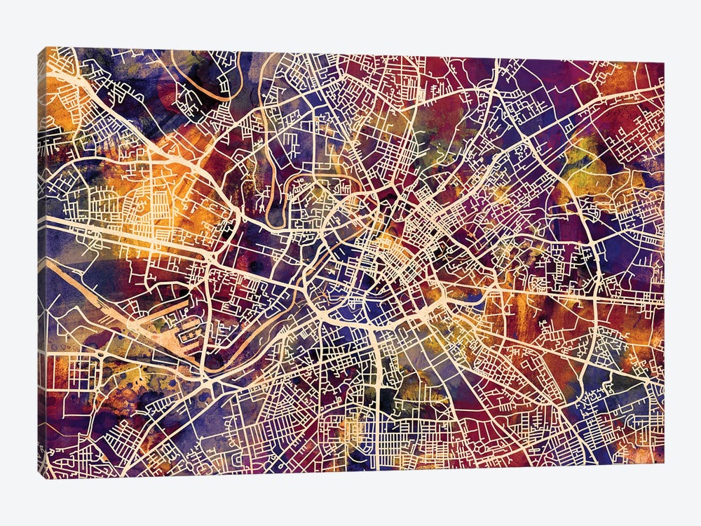 Manchester England Street Map I by Michael Tompsett 1-piece Canvas Print
