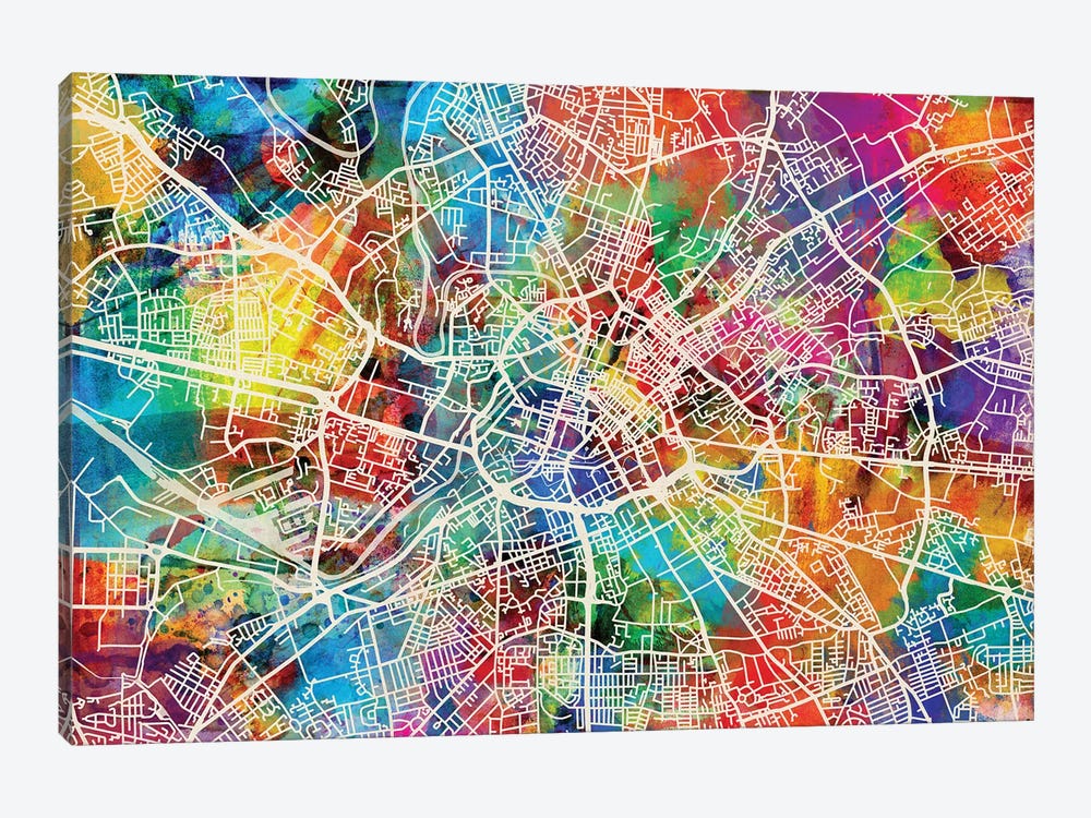 Manchester England Street Map II by Michael Tompsett 1-piece Canvas Wall Art