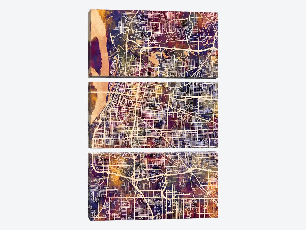 Memphis Tennessee City Map II by Michael Tompsett 3-piece Canvas Artwork