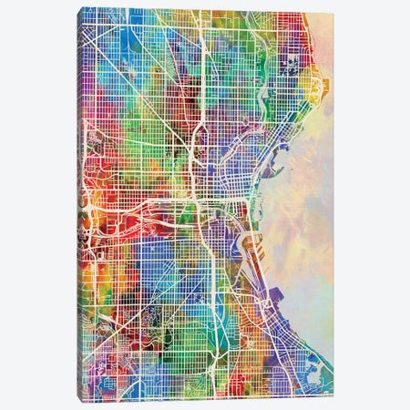 Milwaukee Wisconsin City Map I Canvas Print #MTO1735} by Michael Tompsett Canvas Print