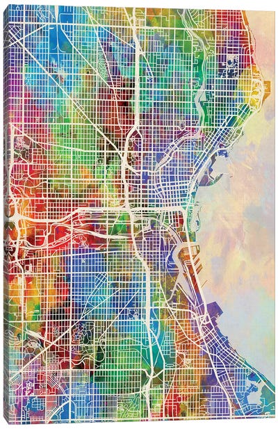 Milwaukee Wisconsin City Map I Canvas Art Print - Milwaukee