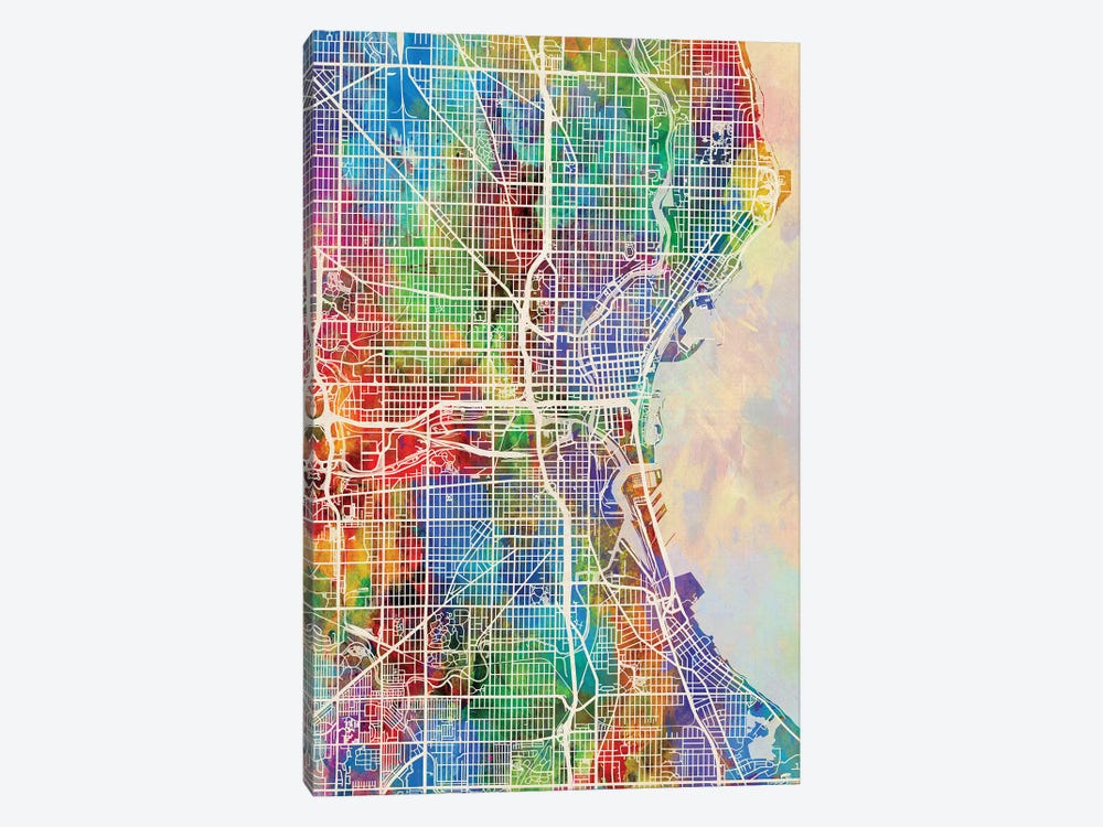 Milwaukee Wisconsin City Map I by Michael Tompsett 1-piece Canvas Art