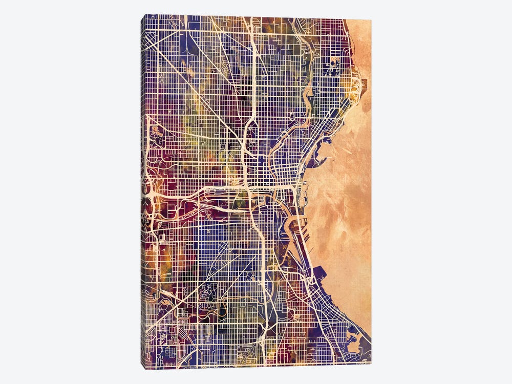 Milwaukee Wisconsin City Map II by Michael Tompsett 1-piece Canvas Print
