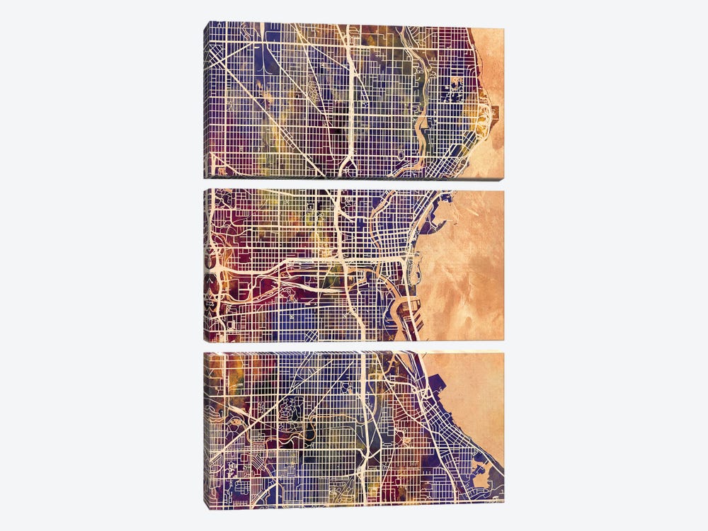 Milwaukee Wisconsin City Map II by Michael Tompsett 3-piece Art Print