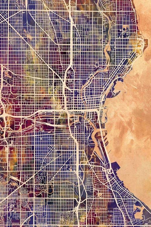 Milwaukee Wisconsin City Map II by Michael Tompsett canvas print