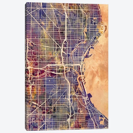 Milwaukee Wisconsin City Map II Canvas Print #MTO1736} by Michael Tompsett Art Print
