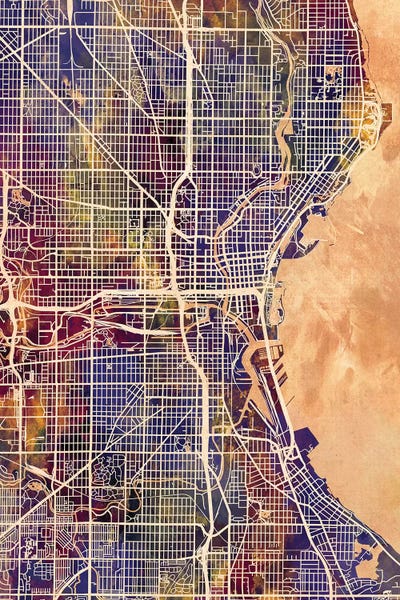 Wisconsin: Milwaukee Wisconsin City Map II by Michael Tompsett