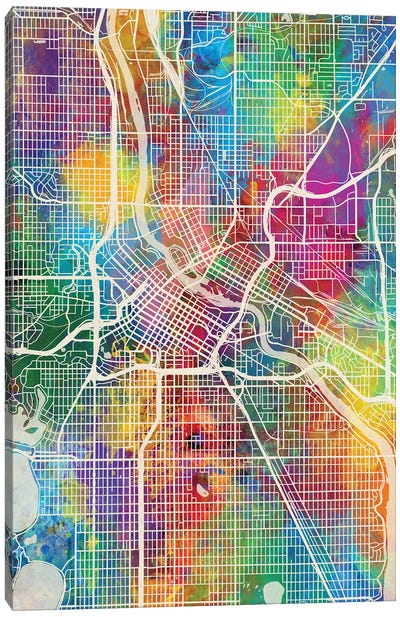 Minneapolis Minnesota City Map I Canvas Art Print - Minneapolis Art