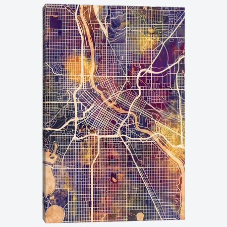 Minneapolis Minnesota City Map II Canvas Print #MTO1738} by Michael Tompsett Canvas Wall Art
