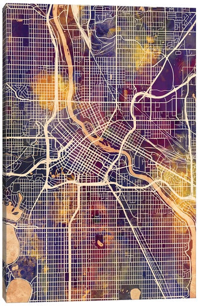 Minneapolis Minnesota City Map II Canvas Art Print - Urban Maps