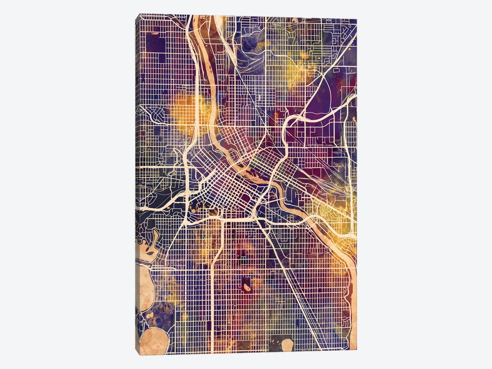 Minneapolis Minnesota City Map II by Michael Tompsett 1-piece Art Print