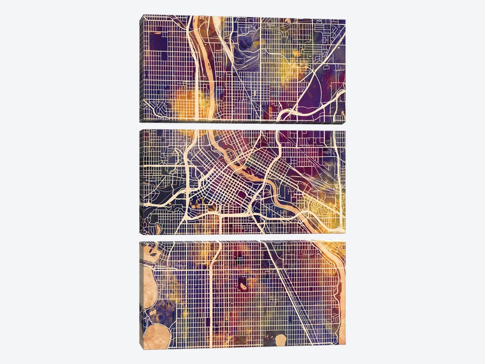 Minneapolis Minnesota City Map II by Michael Tompsett 3-piece Canvas Print