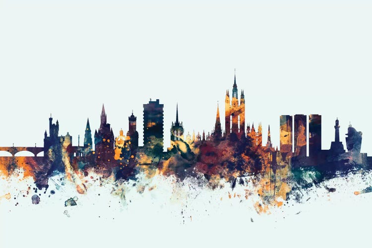 Blue Background Skyline Of Aberdeen, Scotland, United Kingdom by Michael Tompsett wall art