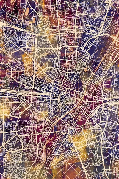 Munich Germany City Map II by Michael Tompsett framed canvas print