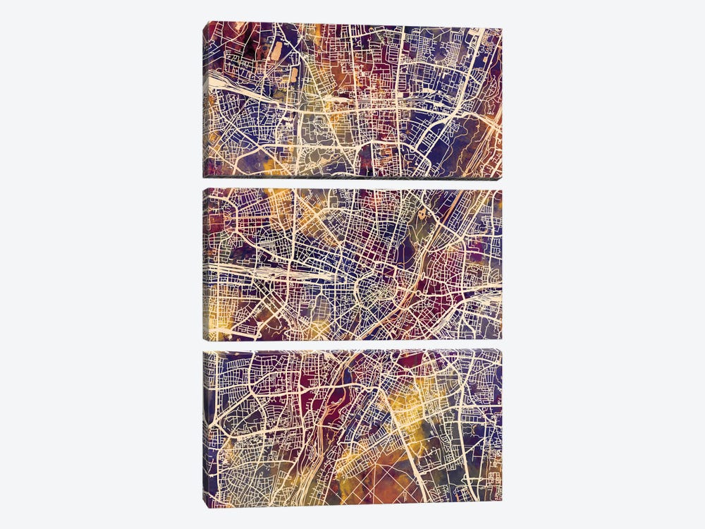 Munich Germany City Map II by Michael Tompsett 3-piece Canvas Art
