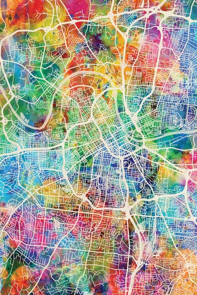 Large Map Art - Canvas Prints: Nashville Tennessee City Map I by Michael Tompsett