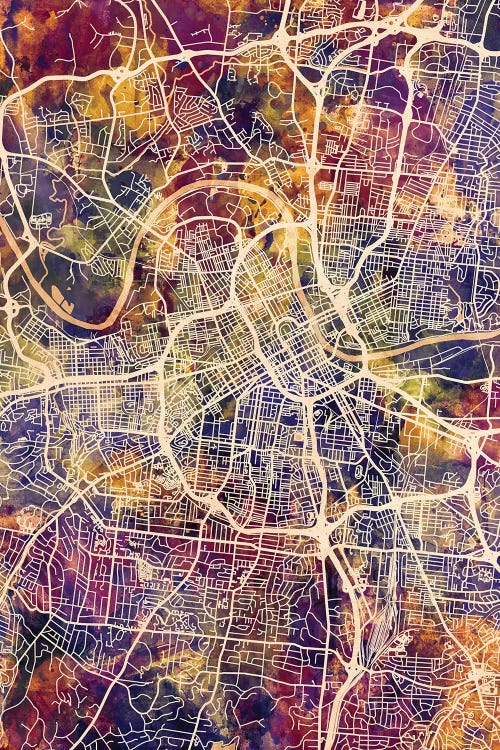 Nashville Tennessee City Map II by Michael Tompsett wall art