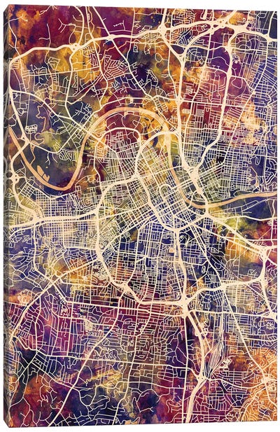 Nashville Tennessee City Map II Canvas Art Print - Nashville Art