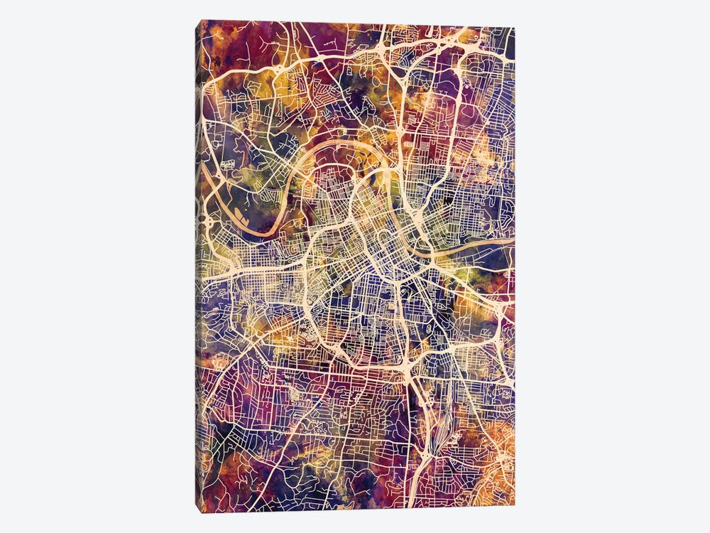 Nashville Tennessee City Map II by Michael Tompsett 1-piece Canvas Art