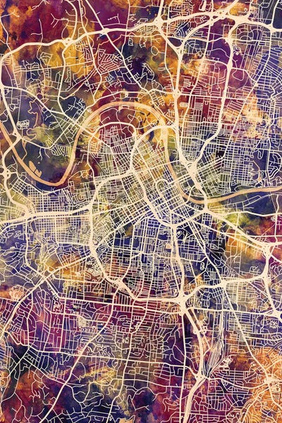 Michael Tompsett: Nashville Tennessee City Map II by Michael Tompsett
