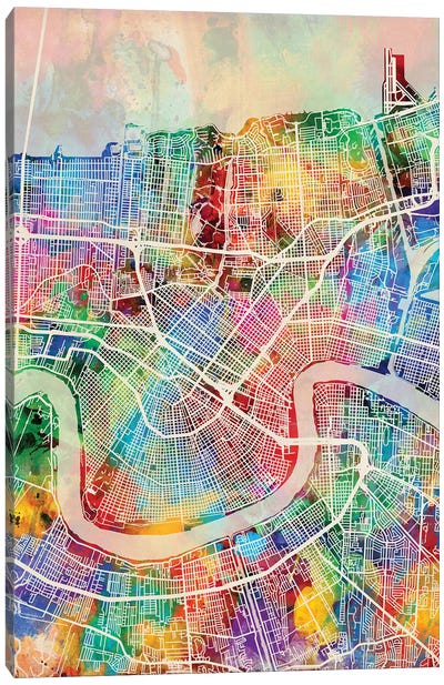 New Orleans Street Map I Canvas Art Print - Louisiana Art