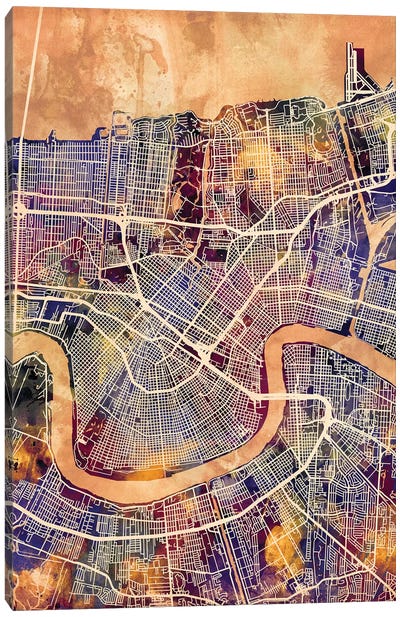 New Orleans Street Map II Canvas Art Print - Louisiana Art