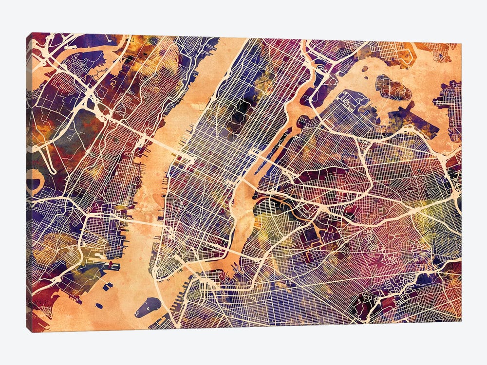 New York City Street Map I by Michael Tompsett 1-piece Canvas Print