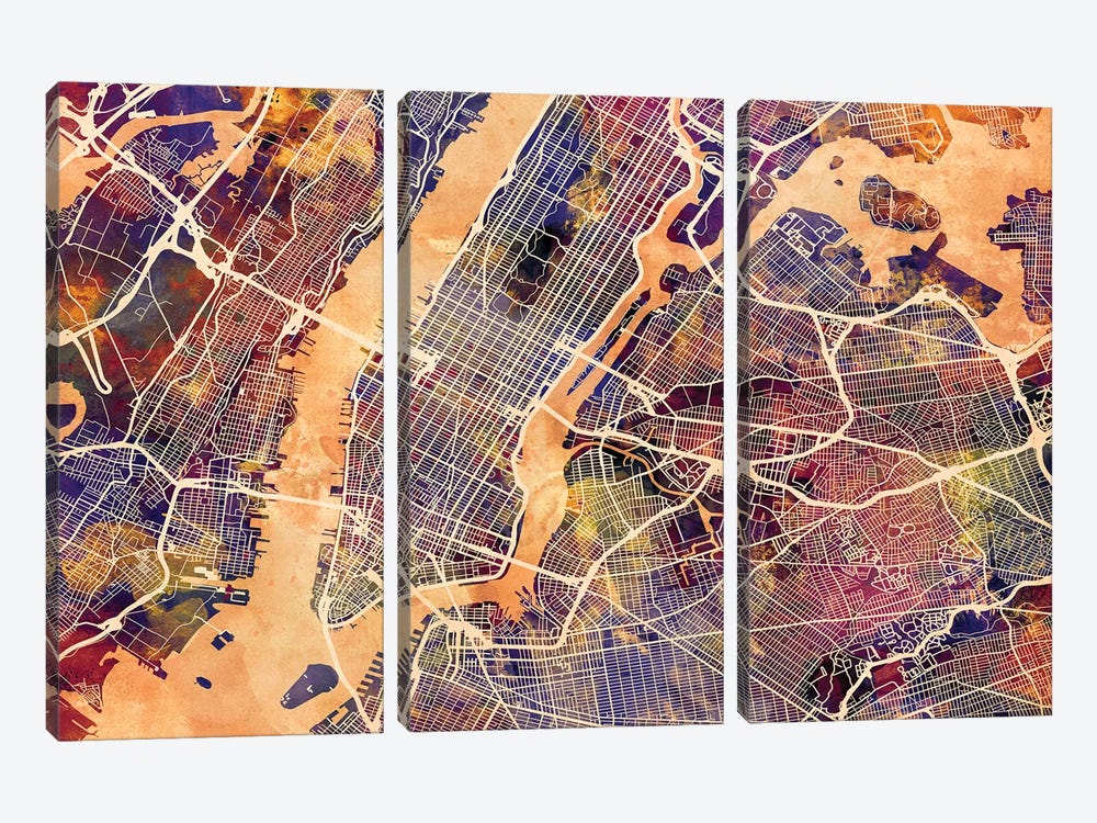 New York City Street Map I by Michael Tompsett 3-piece Art Print