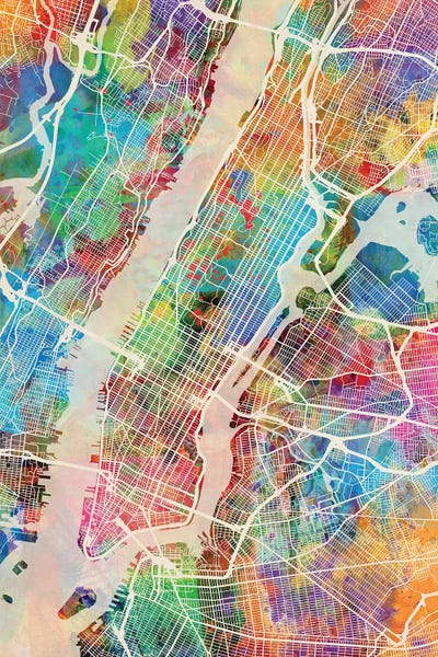 Large Map Art - Canvas Prints: New York City Street Map III by Michael Tompsett