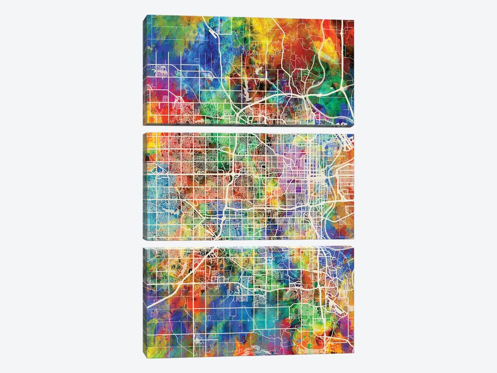 Omaha Nebraska City Map I by Michael Tompsett 3-piece Canvas Print