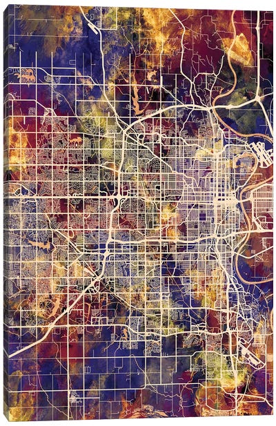 Omaha Nebraska City Map II Canvas Art Print - Omaha Art