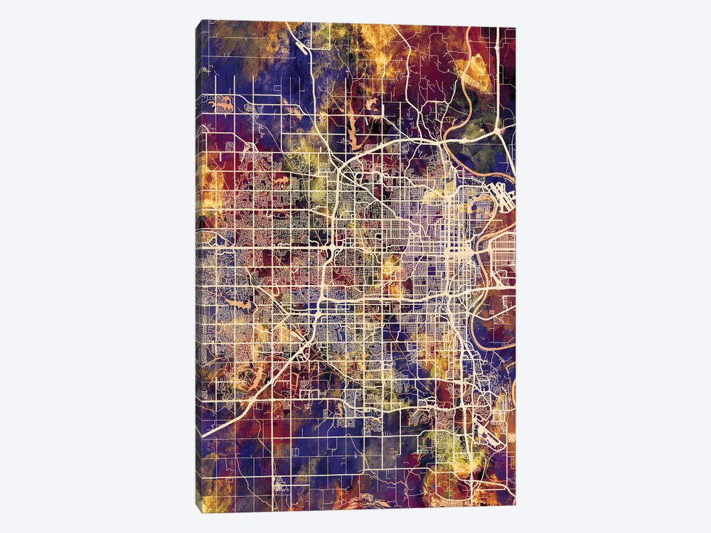 Omaha Nebraska City Map II by Michael Tompsett 1-piece Art Print
