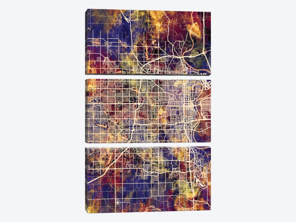 Omaha Nebraska City Map II by Michael Tompsett 3-piece Canvas Print
