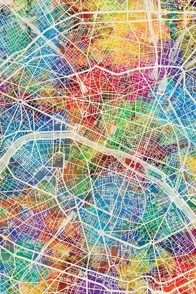 Paris France City Map I by Michael Tompsett framed wall art