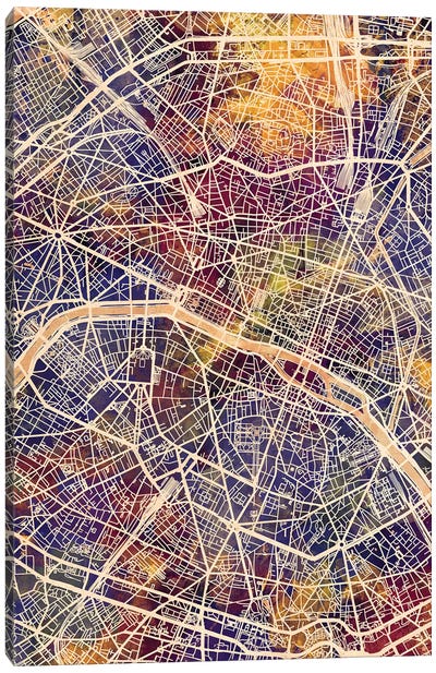 Paris France City Map II Canvas Art Print - Paris Maps