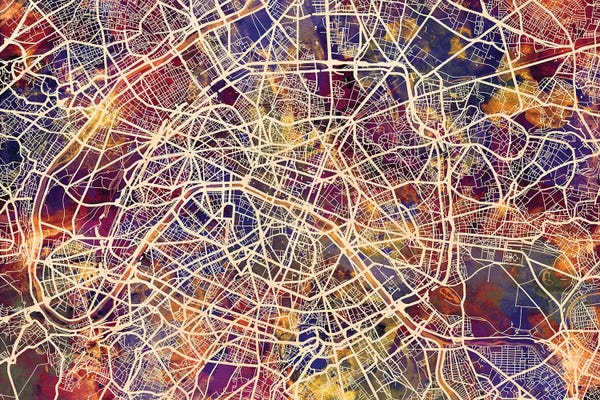 Michael Tompsett: Paris France City Street Map III by Michael Tompsett