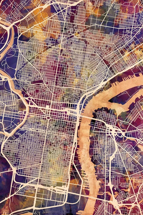 Philadelphia Pennsylvania City Street Map I by Michael Tompsett wall art