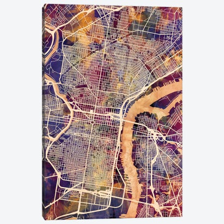 Philadelphia Pennsylvania City Street Map I Canvas Print #MTO1754} by Michael Tompsett Art Print
