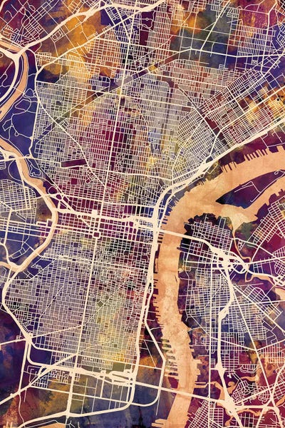 Large Map Art - Canvas Prints: Philadelphia Pennsylvania City Street Map I by Michael Tompsett