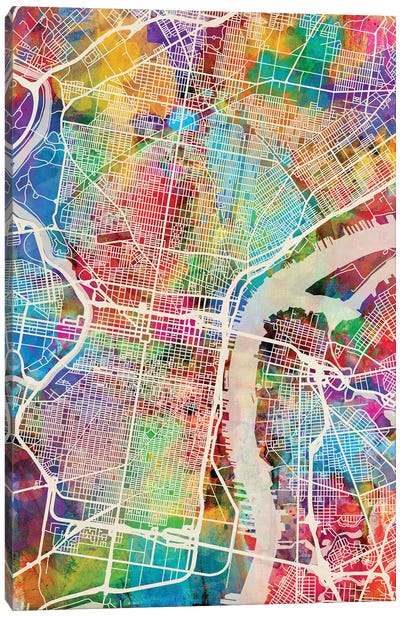 Philadelphia Pennsylvania Street Map II Canvas Art Print - Urban Maps