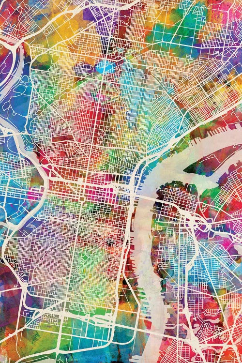 Philadelphia Pennsylvania Street Map II by Michael Tompsett canvas print