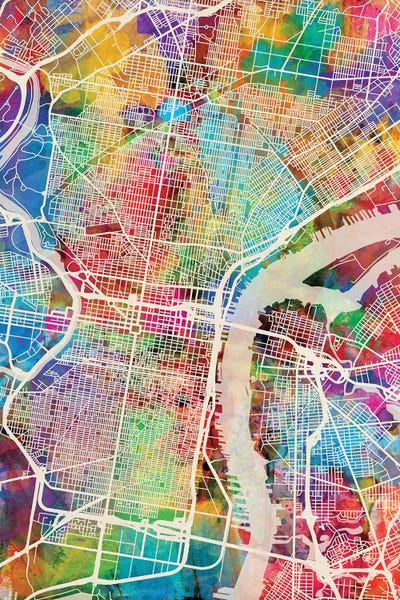 Large Map Art - Canvas Prints: Philadelphia Pennsylvania Street Map II by Michael Tompsett