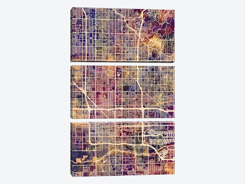 Phoenix Arizona City Map II by Michael Tompsett 3-piece Canvas Wall Art