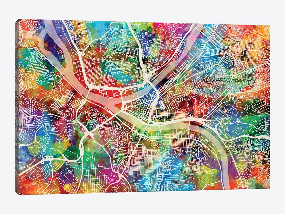Pittsburgh Pennsylvania Street Map I by Michael Tompsett 1-piece Canvas Print