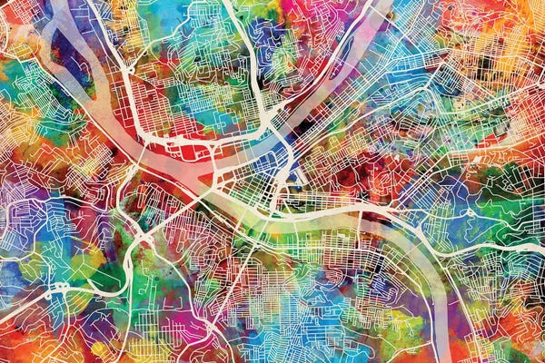 Pennsylvania: Rainbow Splash Pittsburgh Pennsylvania Street Map I by Michael Tompsett