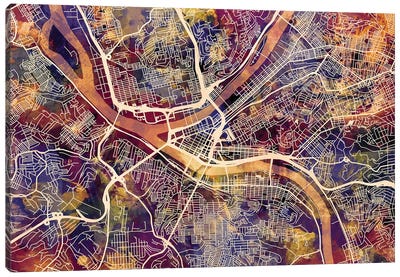 Pittsburgh Pennsylvania Street Map II Canvas Art Print - Pittsburgh Art