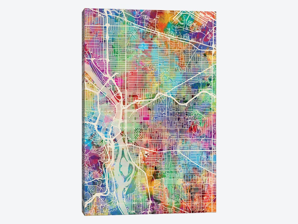 Portland Oregon City Map I by Michael Tompsett 1-piece Canvas Artwork